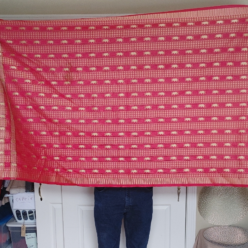 Red and Gold Elephant Patterned Fabric